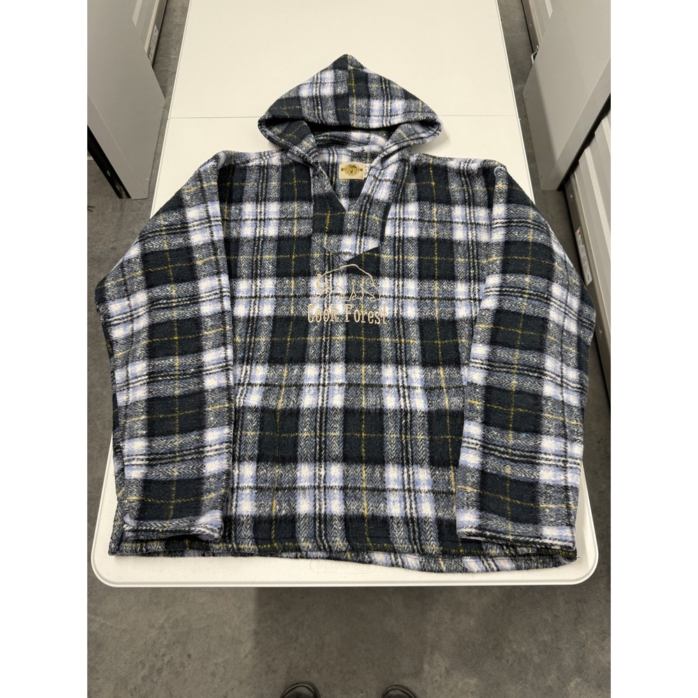 Earth Ragz Plaid‎ Flannel Hoodie Pullover Bear Logo Cook Forest XL
